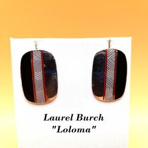 Laurel Burch "Loloma" Post Earrings, Reflective Silver, Red Black Enamel, 1980s